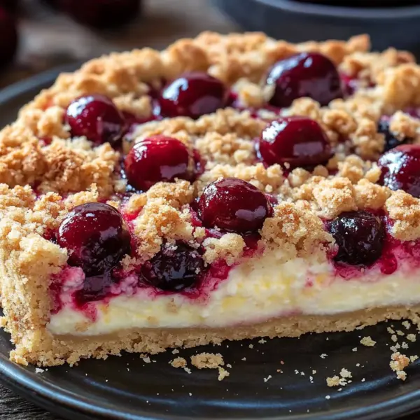Saftiger Käsekuchen mit Kirschen und Streuseln