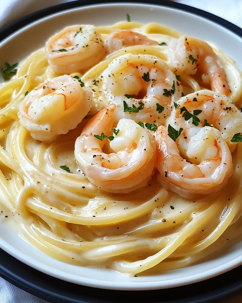 Spaghetti Alfredo mit Garnelen
