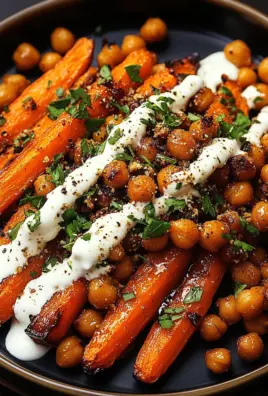 Spicy Maple-Roasted Carrots with Crispy Chickpeas and Yogurt Sauce