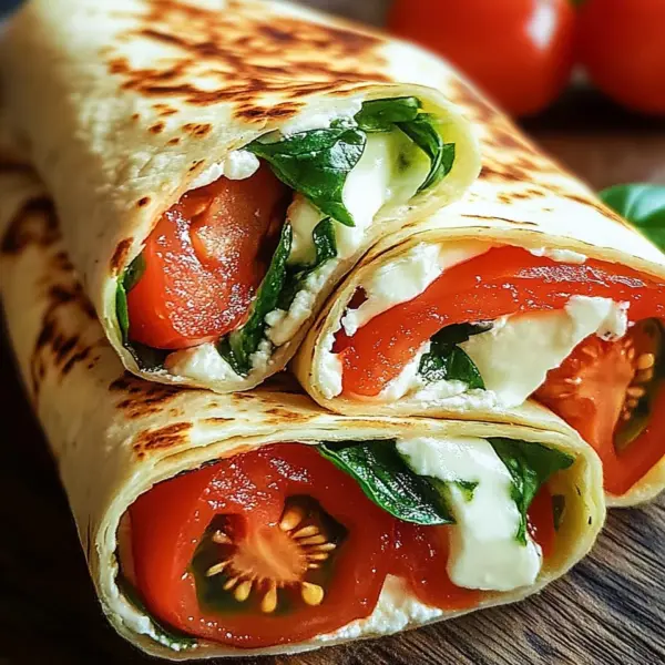 Vegetarischer Wrap mit Tomate und Mozzarella