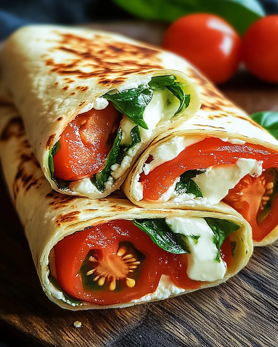 Vegetarischer Wrap mit Tomate und Mozzarella