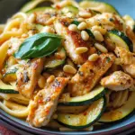 Zucchini Parmesan Pasta mit H&auml;hnchen und Pinienkernen