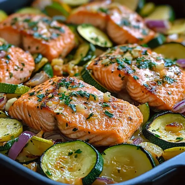 Zucchinipfanne mit Lachs