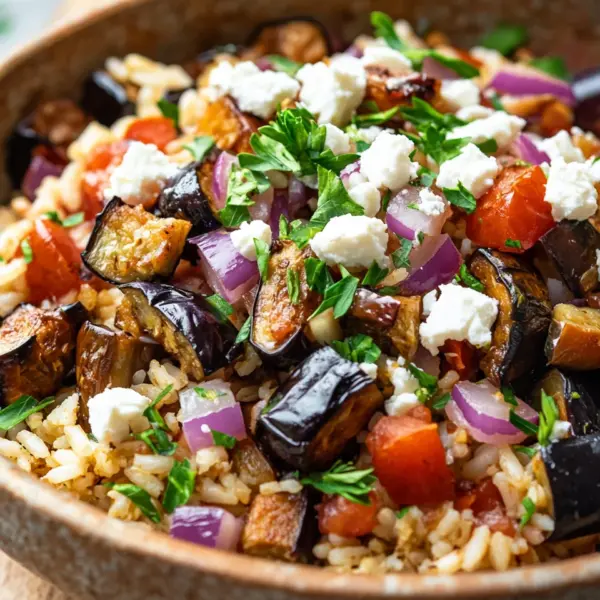 Auberginen-Reispfanne mit Feta