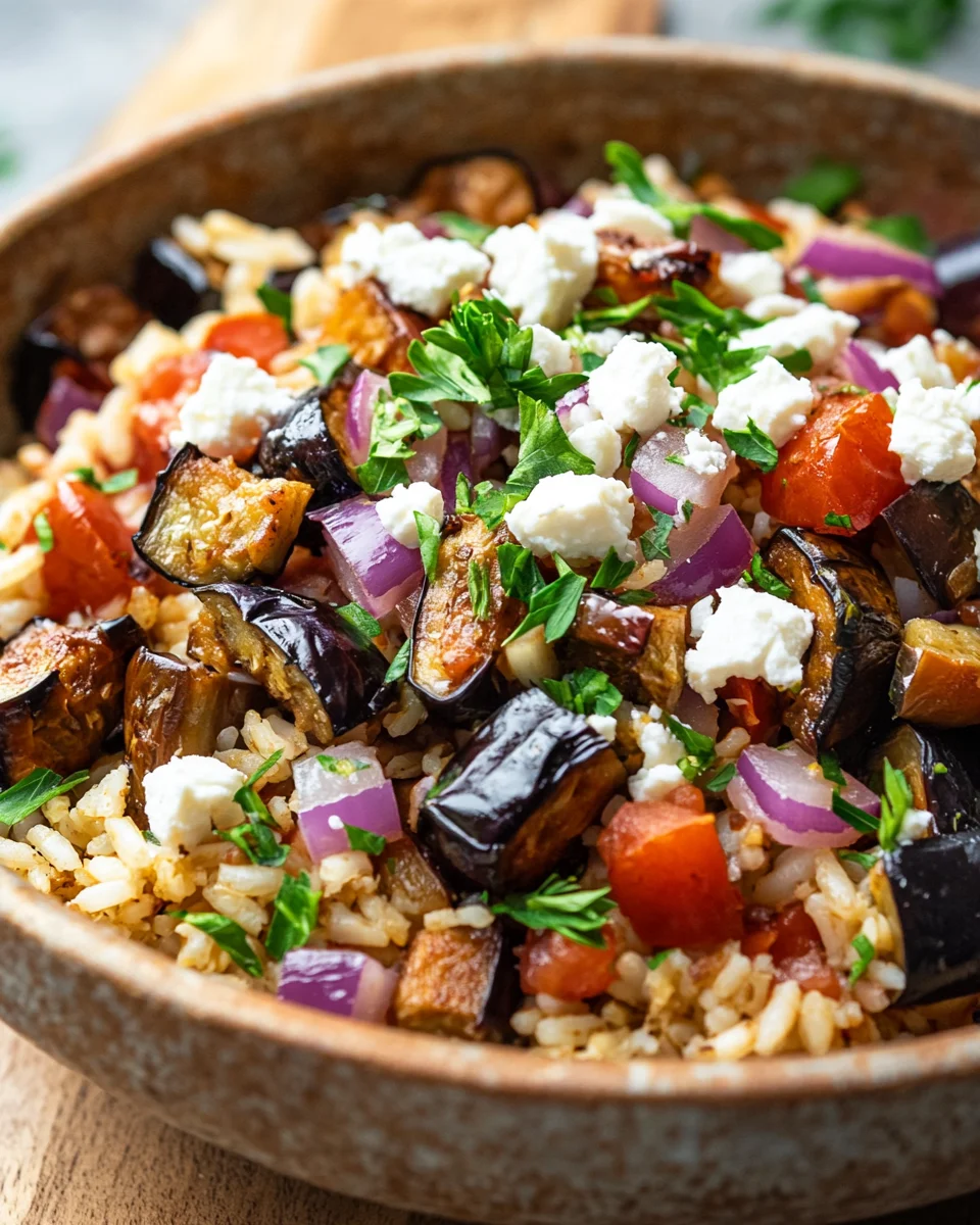 Auberginen-Reispfanne mit Feta