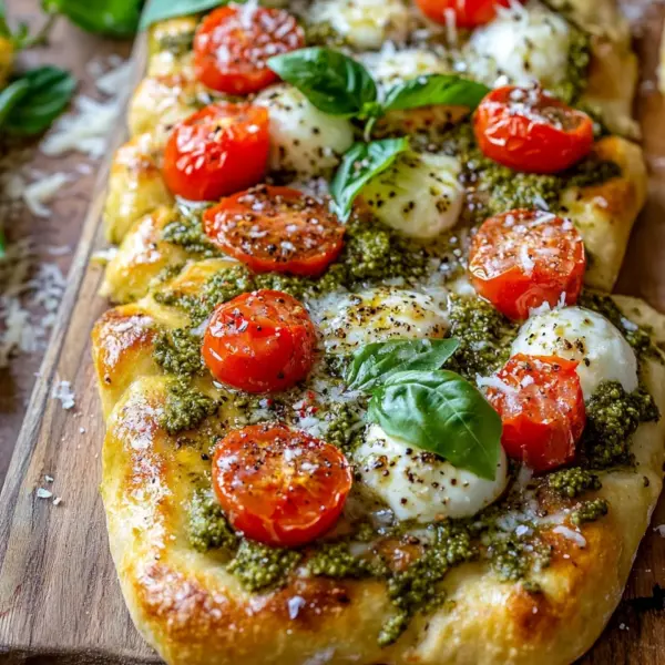 Die beste Focaccia mit Pesto und Tomaten