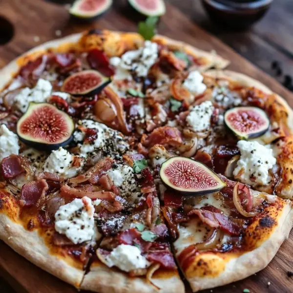 Feigen-Bacon-Pizza mit karamellisierten Zwiebeln und Balsamico
