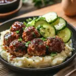 Fleischb&auml;llchen mit Gurkensalat und Kartoffelstampf