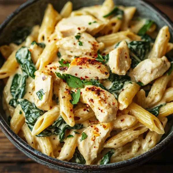 Frischkäse Spinat Hähnchen Pasta