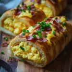 Fr&uuml;hst&uuml;cksrollen mit R&uuml;hrei, K&auml;se und Speck
