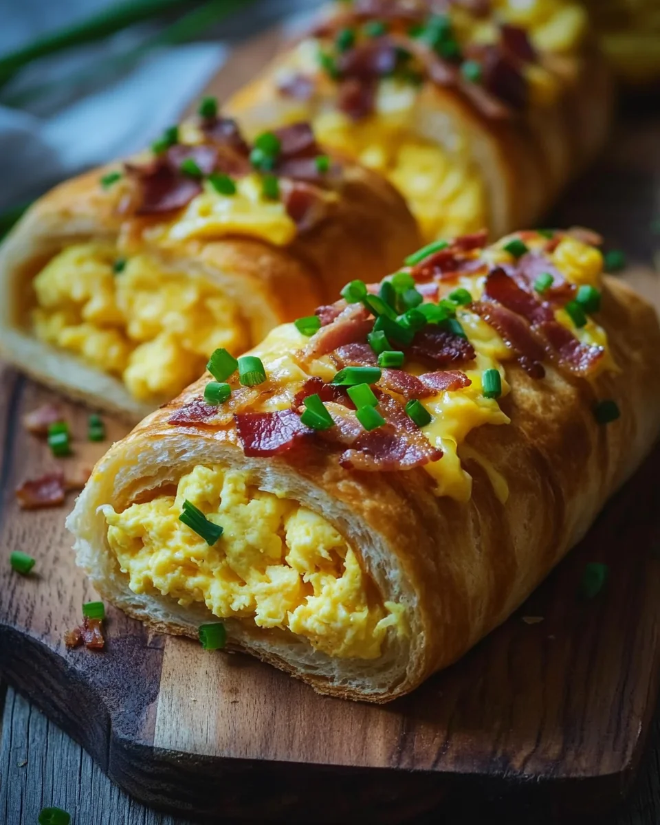 Frühstücksrollen mit Rührei, Käse und Speck