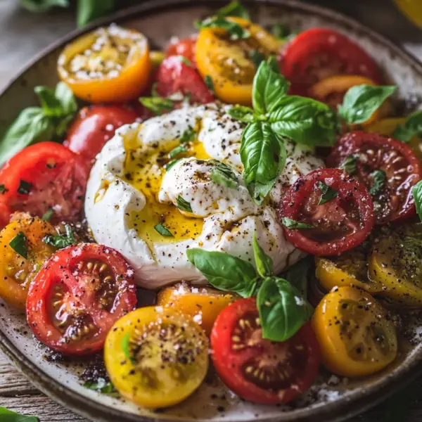 Italienischer Burrata-Caprese-Salat aus Heirloom-Tomaten