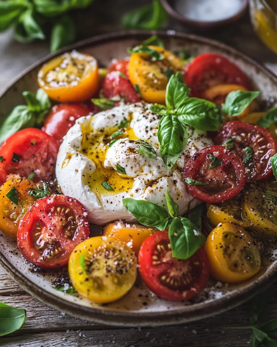 Italienischer Burrata-Caprese-Salat aus Heirloom-Tomaten