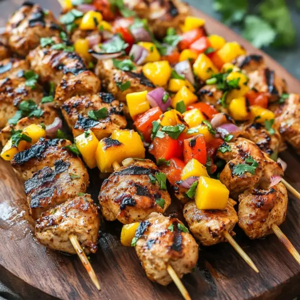 Karibische Hähnchenspieße mit Mango-Salsa