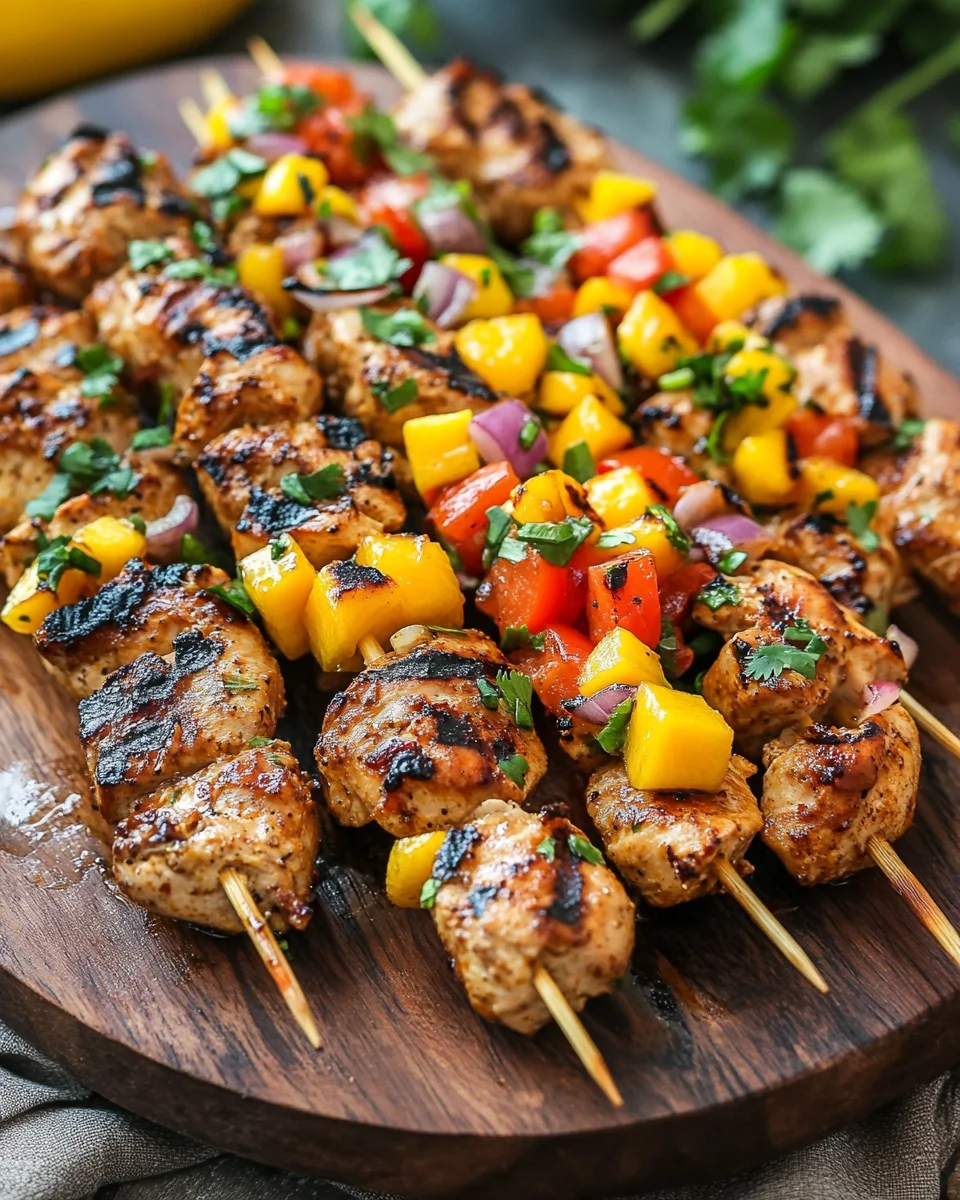 Karibische H&auml;hnchenspie&szlig;e mit Mango-Salsa