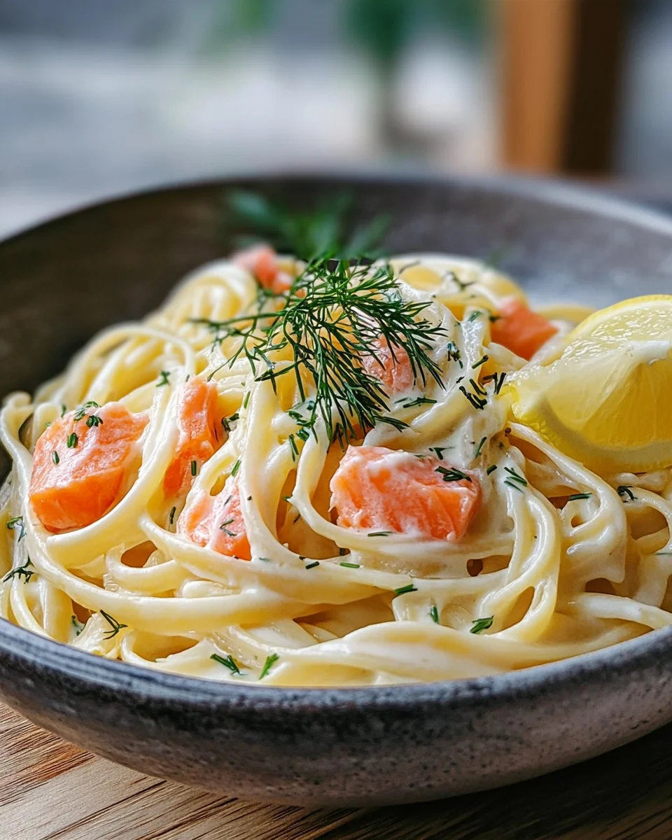Pasta mit Lachs und Sahnesoße