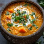 Rote Linsensuppe mit S&uuml;&szlig;kartoffeln