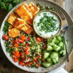 W&uuml;rziger Halloumi mit Tabbouleh und Minzjoghurt