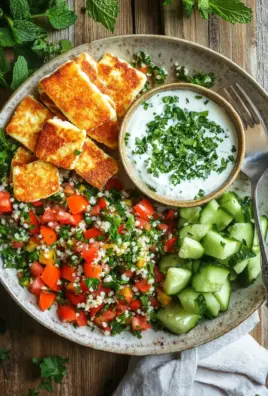 Würziger Halloumi mit Tabbouleh und Minzjoghurt