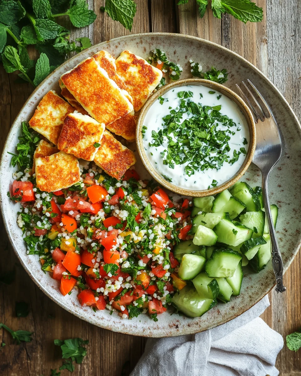 W&uuml;rziger Halloumi mit Tabbouleh und Minzjoghurt